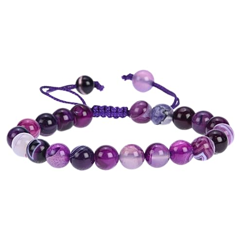 ANAYA AGATE Energy Protection Crystal Handmade Adjustable Bead Bracelet Perfect for Men, Women’s Christmas Gift - Gemstone Healing Stretch Bracelet Pulsera Para Hombre Mujer Stocking Stuffer - color: Lace Agate Purple