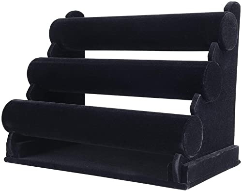 ChezMax Triple Tier Jewery Display Removable Bracelet Holder Jewelry Stand Necklace Stand Jewelry Towers and Watch Holder for Home Organization - color: B- Black Velvet
