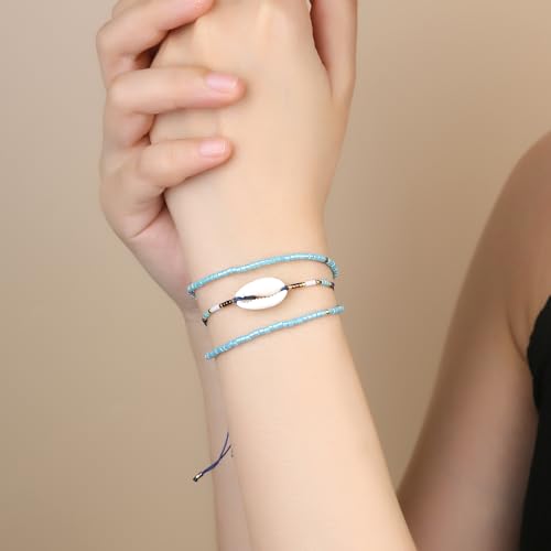 KELITCH Adjustable turquoise bead bracelet single color knitting friendship bracelet fashion jewelry daily wear gift (28 color selection) - color: Blue 04U