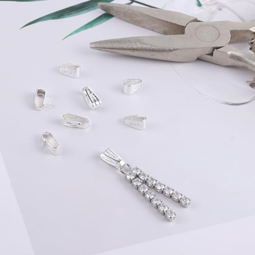 Silver Necklace Pendant Clasp, 8 Pcs Bulk Necklace Pendant Pinch Bail Jewelry Clasps Bracelet Charms Connector Sterling Silver Findings Pinch Clips Snap Bails for Jewelry Making - color: 8PcsC