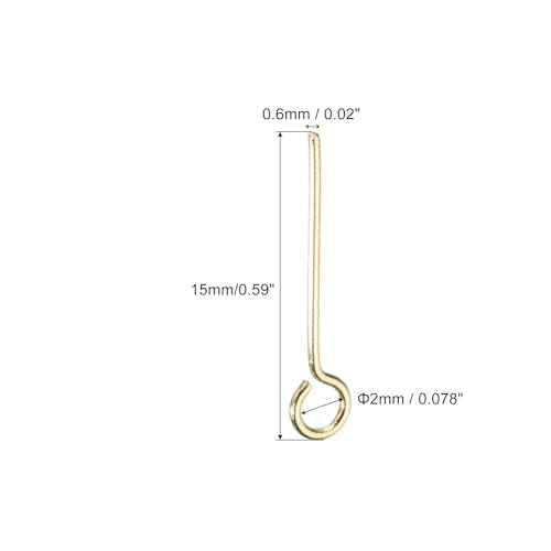 PATIKIL 200Pcs 304 Stainless Steel Jewelry Eye Pins 15mm 22 Gauge Gold Open Eye Pins for Jewelry Making DIY Craft Necklaces Bracelets Earrings - color: Gold, size: 15mm