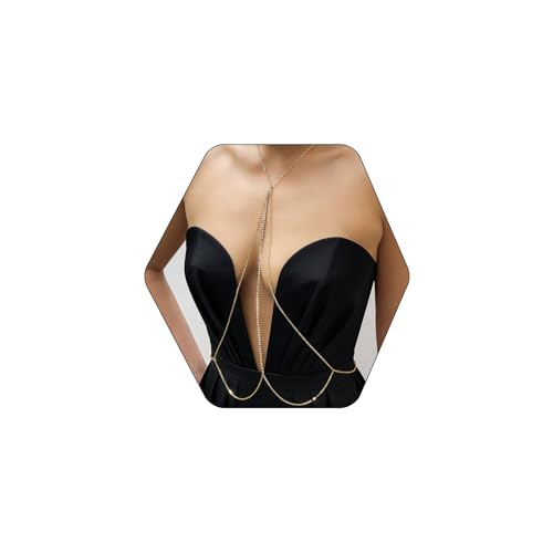 Body Chain,Body Jewelry for Women,Sexy Layered Chest Chain,Layered Adjustable Waist Jewelry for Beach Accessories,Gold Plated Waist Chains - color: Gold-L