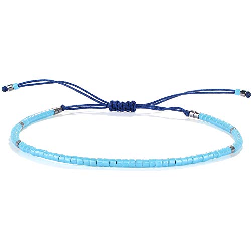 KELITCH Adjustable turquoise bead bracelet single color knitting friendship bracelet fashion jewelry daily wear gift (28 color selection) - color: Blue 04R