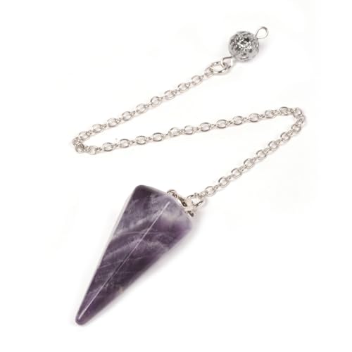 Justinstones Natural Amethyst Gemstone Rock Crystal Hexagonal Pointed Reiki Chakra Pendant Pendulum - color: Amethyst