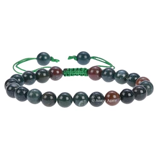 ANAYA AGATE Energy Protection Crystal Handmade Adjustable Bead Bracelet Perfect for Men, Women’s Christmas Gift - Gemstone Healing Stretch Bracelet Pulsera Para Hombre Mujer Stocking Stuffer - color: Bloodstone