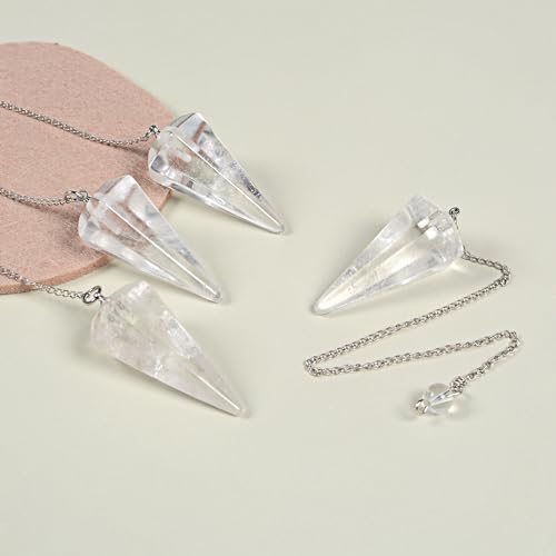 Justinstones Natural Clear Quartz Gemstone Rock Crystal Hexagonal Pointed Reiki Chakra Pendant Pendulum - color: Clear Quartz