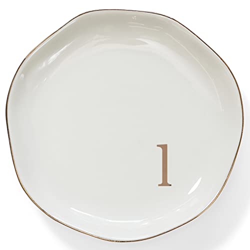 HOME SMILE Initials Ring Dsih Jewery Tray with Personalized L-Monogrammed Engagement Wedding Gifts for Friends,Sister,Birthday Christmas Gifts for Women,Ceramic White - style: l