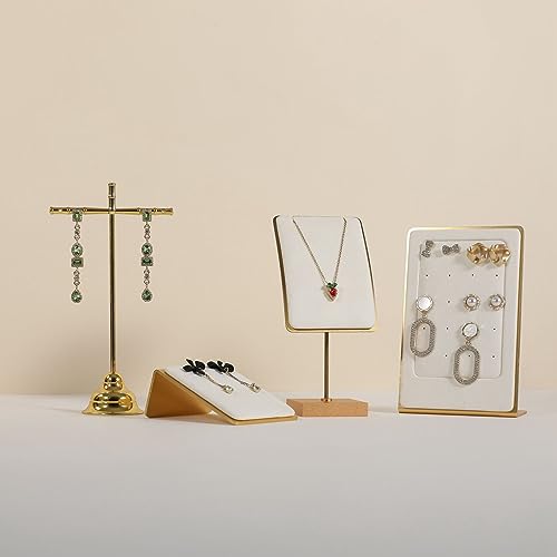 White jewelry necklace display for sale, gold necklace and earring holder, velvet jewelry organizer necklace hanger【White】 - color: White