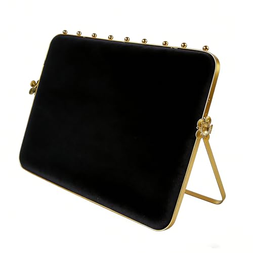 TANG SONG 10.24” Dual-Tone Metal Necklace Display Stand with Velvet Base – Jewelry Holder for Retail & Home (Black/Black) - color: Black