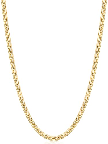 Fiusem Black Wheat Chains for Men and Women, 2/2.5/3/4/5mm Stainless Steel Necklace Chain, Mens Necklace Jewelry Gift 16-28 Inch - size: 28 Inches, style: Gold 2.1MM