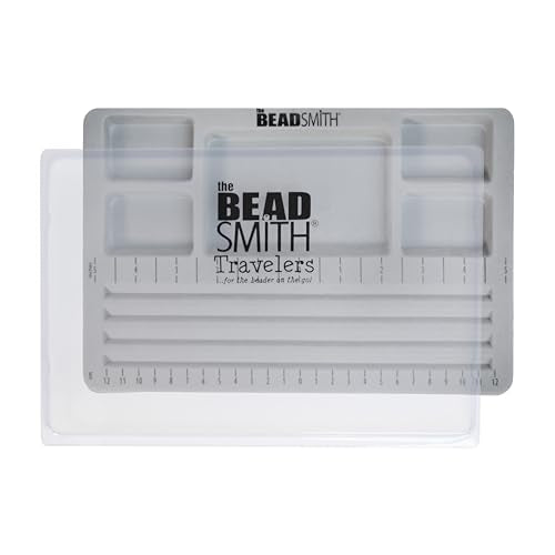 The Beadsmith Mini Bead Board - Grey Flocked, 4 Straight Channels, 5 Recessed Compartments, 7.75 x 11.25 inches, Design Boards for Creating Bracelets, Necklaces and Other Jewelry - size: 4 Straight Channel w/ Cover