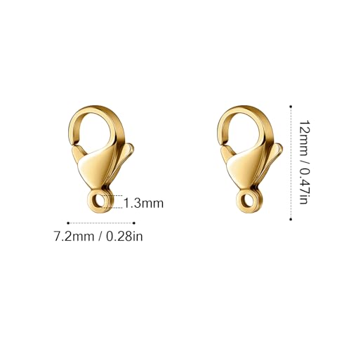 [12MM/ 100PCS] Gold Lobster Clasps for Jewelry Making 18K Gold PVD Plated 304 Stainless Steel Lobster Claw Clasps Bulk for DIY Crafts Jewelry Making - color: 12mm gold