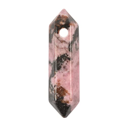 Matrix Rhodonite 32mm Natural Gemstone Hexagonal Wand Jewelry Making Crystal Pointed Chakra Reiki Healing Beads 2mm Hole Drilled(Pack of 10) - color: Matrix Rhodonite