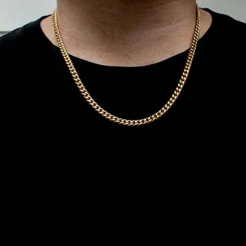 4/6mm Cuban Link Chains for Men - Gold/Silver Plated Stainless Steel Miami Curb Chain Necklace - No Tarnish Hip Hop Mens Jewelry, 18"/20"/22"/24" - color: 6MM Gold Chain, size: 24inch