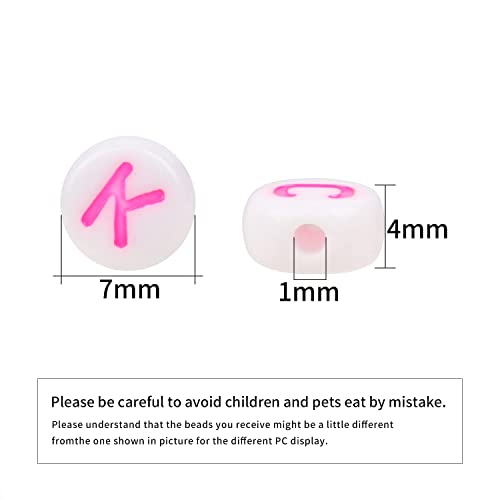 Acrylic Letter Beads Alphabet Pink Letter White Cube Beads for Friendship Bracelets and Gifts Souvenir Jewelry Making Vanlentine‘ Day Gifts(7 * 4mm Round,1000pcs) - color: Pink White(Round)