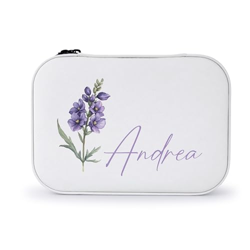 Custom Leather Jewelry Box with Name & Birth Flower Month, Birthday Gifts for Women, Personalized Jewelry Travel Case - Customized Jewelry Organizer Box, Mom Birthday Gifts, White - color: White