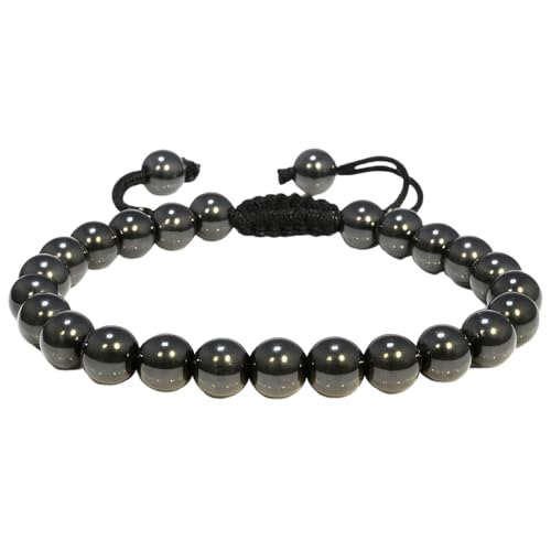 ANAYA AGATE Energy Protection Crystal Handmade Adjustable Bead Bracelet Perfect for Men, Women’s Christmas Gift - Gemstone Healing Stretch Bracelet Pulsera Para Hombre Mujer Stocking Stuffer - color: Hematite