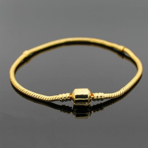 RUBYCA 5pcs 7.1" Gold Color Clasp European Snake Chain Charm Bracelet fit Charm Beads DIY - color: Gold, size: 18 CM