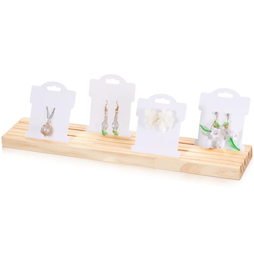 3 Slot Wooden Earring Display Stand Portable Jewelry Holder Wood Earring Show Tray 11.8×3×0.6 Inch Business Card Holder Rectangle Craft Show Tray for Small Jewelry Ring Earrings Cards Display