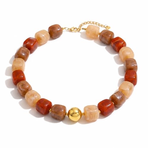 Mchic Colorful Beaded Choker Necklace for Women: Boho Large Square Acrylic Beaded Necklace Stainless Steel Adjustable Surfer Beach Strand Necklaces Summer Handmade Jewelry Gift for Women - color: Coffee
