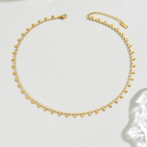 Gold Chain Necklace for Women 18K Gold Plated Dainty Star Cross Heart Cuabn Choker Chains Stainless Steel Trendy Jewelry Christmas Gifts - color: Tiny Square