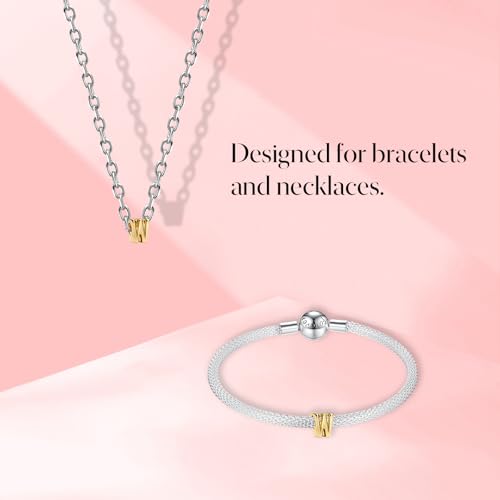 S925 A-Z Bead Charms,Initial Letter Alphabet, 14K Gold Plated, for Bracelet Necklace, Gift for Mothers Nurses Day Graduation Birthday Anniversary, for Girlfriend Family Friend, for Pandora - style: W