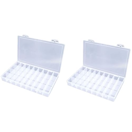 Feadily 2PCS 36 Grids Large Plastic Organizer Box with Dividers, Compartment Organizer Box for Nail Accessories/Screw/Sewing Arts and Oil Paint, Bead Storage Containers 14.9" x 9.2" x 1.9" (Clear) - size: 2pcs 36grids