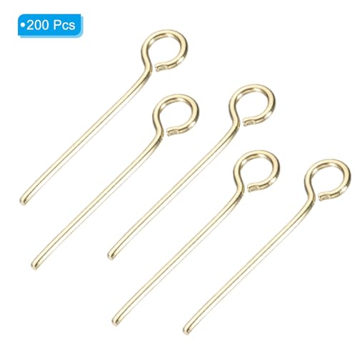 PATIKIL 200Pcs 304 Stainless Steel Jewelry Eye Pins 16mm 22 Gauge Gold Open Eye Pins for Jewelry Making DIY Craft Necklaces Bracelets Earrings - color: Gold, size: 16mm