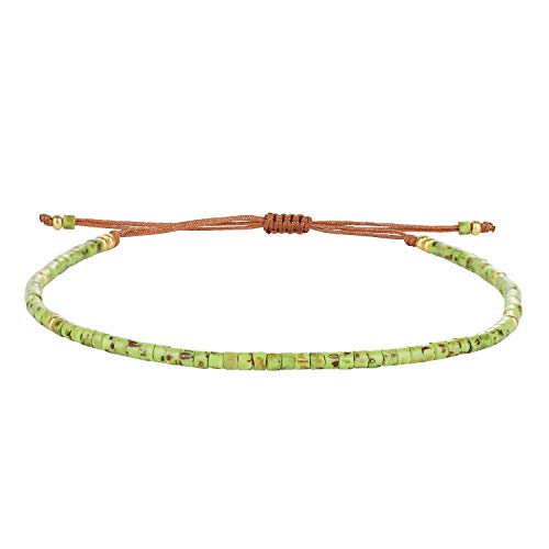 KELITCH Adjustable turquoise bead bracelet single color knitting friendship bracelet fashion jewelry daily wear gift (28 color selection) - color: Mix Green 04D