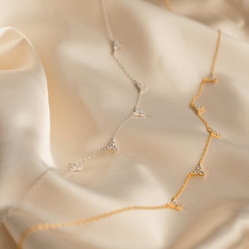Mothers Day Gifts - Dainty Silver Gold Necklaces for Women Cute Station Choker Simulated Diamond Necklace Simple Layering CZ Necklace Trendy Jewelry Gifts - color: Silver, style: 5pcs Flower-Shaped CZ