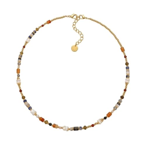 Handmade Natural Gemstone Beaded Necklace for Women, Cultured Freshwater Pearl Choker with Adjustable Extension Chain, Boho Healing Crystal Jewelry Collection - color: c Colorful