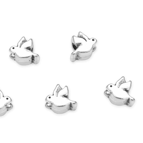40pcs Cute Dove Bird Symbol of Peace Hope Large Hole Animal Loose Beads (4.5mm Hole) Antique Silver Metal Spacer for DIY Craft Jewelry Making MEC-A2 - size: Dove/Bird
