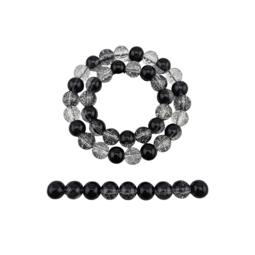 DandS ltd Crackle Lampwork Glass Beads for Jewelry Making, Black & Clear, Vibrant DIY Bracelets, Necklaces, Beading Supplies & Craft Kits for Handmade Jewelry, 80pcs 0.39 inch (10mm), #J236-10 - color: Black & Clear