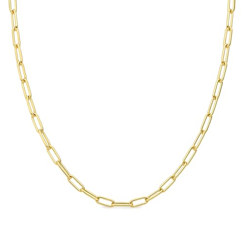 Destin Jewelry Paperclip Chain Necklace for Women, Waterproof 18K Gold Plated Stainless Steel, Hypoallergenic, Adjustable Layering Chain, Tarnish-Resistant, 2.5–6.5mm - color: 18K Yellow Gold Plated Stainless Steel, size: 18" + 2", style: 4 MM