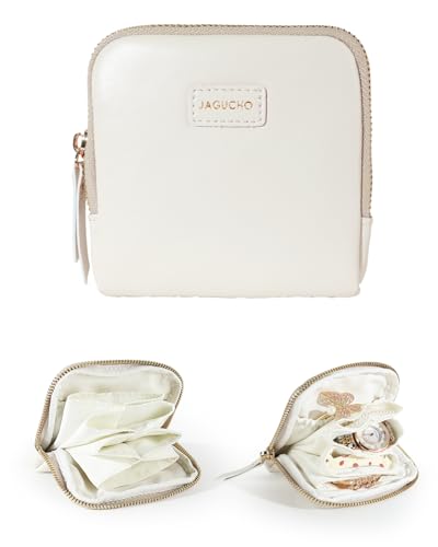COOLYOUTH Travel Jewelry Case Organizer for Women Portable Jewelry Box with Small Pouches Mini Jewelry Bag for Rings, Bracelets, & Bangles with Smooth Metal Zipper (Ivory) - color: Ivory