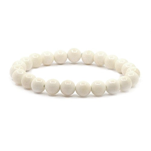 Justinstones 8mm Round Beads Stretch Bracelet 7 Inch Unisex - color: Buffalo Bone