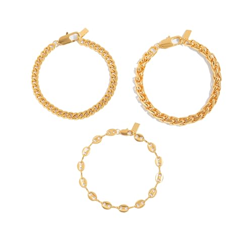 Waterproof Gold Chain Bracelet For Women Non Tarnish,14K Gold Plated Link Dainty Bracelets Stake Layered Bracelet Set Hypoallergen Gold Jewelry - color: Style-7