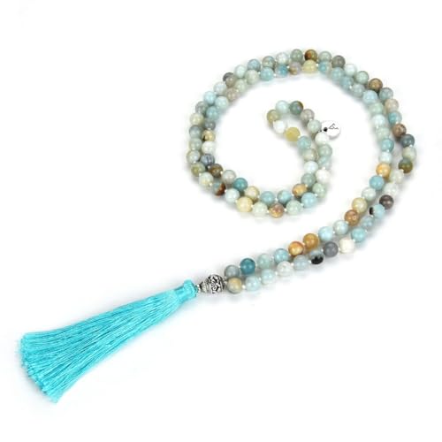 Adabele Premium 108 Mala Beads Malas Necklace - Natural Healing Gemstone Tibetan Buddhist Japa Prayer Meditation Reiki Chakra Stone Quartz Rock Women Men Jewelry - style: Multi-Color Amazonite