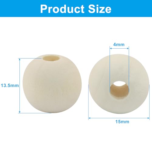 200Pcs Natural Wood Beads, 15mm Small Round Wooden Balls, Unfinished Wooden Beads for Crafts, DIY Jewelry, Dream Catchers - size: 15mm