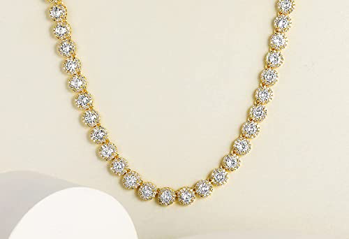 Gemsme 18K White Gold Plated Halo Necklace 5.0mm Round Cubic Zirconia Classic Tennis Necklace - color: Yellow Gold, size: 20 inch