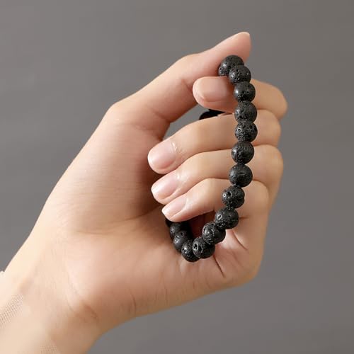 MAIBAOTA Healing Crystal Bracelet for Women Men, 8/4 mm Natural Stone Beaded Bracelets, Jewelry Birthday Gifts, Round Gemstones Stretch Bracelets - color: Black-Lava Rock, size: 8 mm