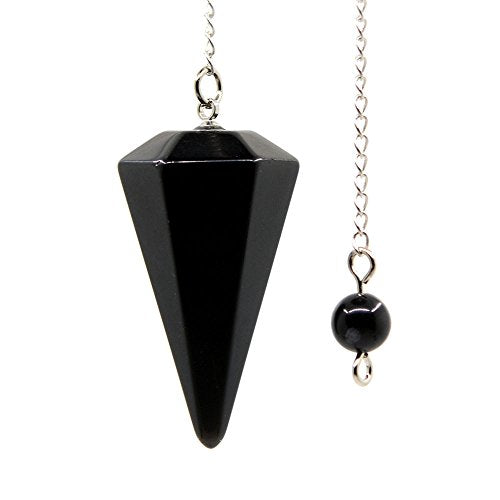 Justinstones Black Agate Gemstone Rock Crystal Hexagonal Pointed Reiki Chakra Pendant Pendulum - color: Black Agate