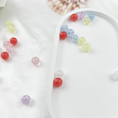 400pcs 8mm Acrylic Crackle Beads - Round Crystal Acrylic Craft Beads with Hole for Jewelry Making - Transparent White - color: 26-transparent white, size: 8MM