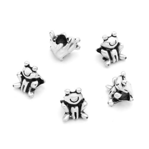 40pcs Cute Frog Symbol of Abundance Bead Large Hole Animal Beads (4.5mm Hole) Antique Silver Metal Spacer for DIY Craft Jewelry Making MEC-A15 - size: Cute Frog