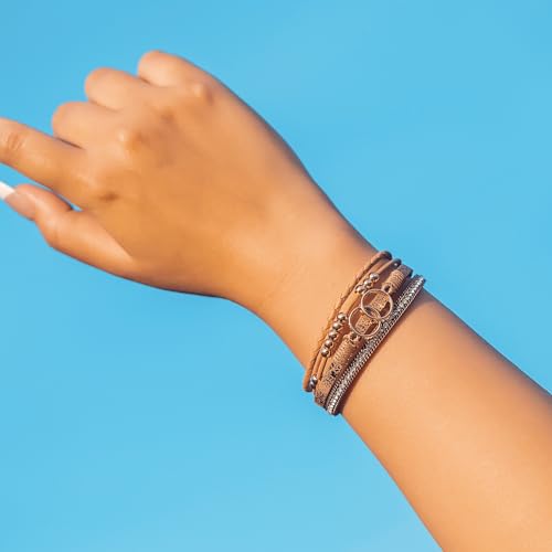 FANCY SHINY Mothers Day Gifts Boho Leather Wrap Bracelet Stackable Infinity Chunky Cuff Bracelets Western Hippie Outfits Jewelry Valentine Gifts for Women - color: Brown