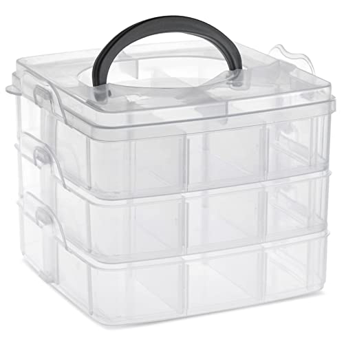 Juvale 3-Tier Bead Organizer Box - 6x6x5 In, Clear Plastic Container with Dividers - Adjustable Sections for Bead Storage & Earring Storage - Craft Container & Jewelry Box Organizer (Pack of 2) - size: 2 Pack, 3 Layer