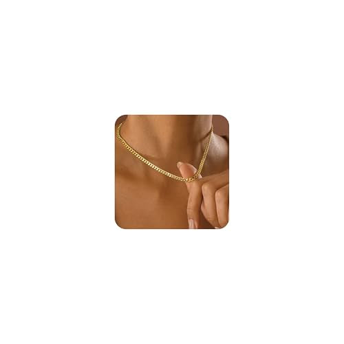 Gold Cuban Chain Necklace for Women, Trendy 14K Gold Plated Dainty Chunky Necklace Adjustable Cuban Link Chain Choker Necklace for Men Fashion Jewelry Best Gifts for Birthday Christmas Thanksgiving - color: Gold, size: 14'' +2'', style: 5MM