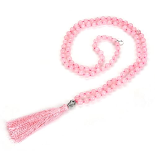 Adabele Premium 108 Mala Beads Malas Necklace - Natural Healing Gemstone Tibetan Buddhist Japa Prayer Meditation Reiki Chakra Stone Quartz Rock Women Men Jewelry - style: Pink Rose Quartz