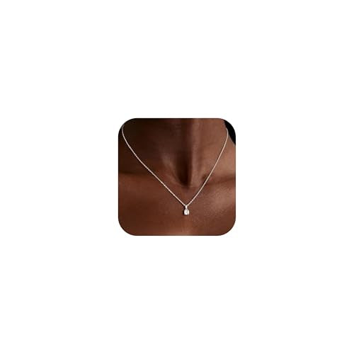 Mothers Day Gifts - Dainty Silver Gold Necklaces for Women Cute Station Choker Simulated Diamond Necklace Simple Layering CZ Necklace Trendy Jewelry Gifts - color: Silver, style: Square