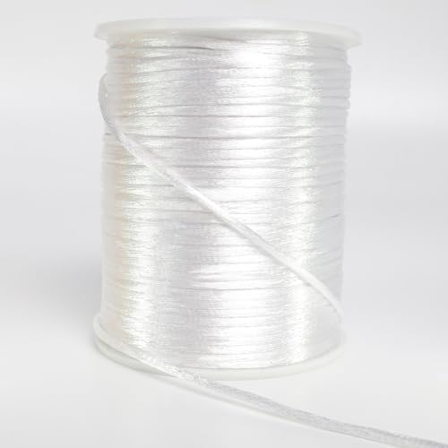 LUSTEMBER 2 mm x 330 Feet Satin Nylon Cord, Silky Smooth Nylon String for Jewelry Making Bracelet Necklaces Beading Thread Rattail Macrame Kumihimo Chinese Knot Craft - size: White